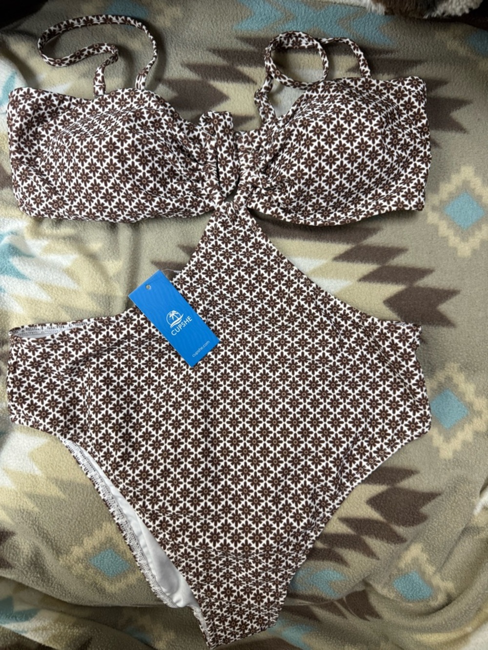 Cupshe Brown Patterned Cutout One-Piece Swimsuit - Picture 2 of 3